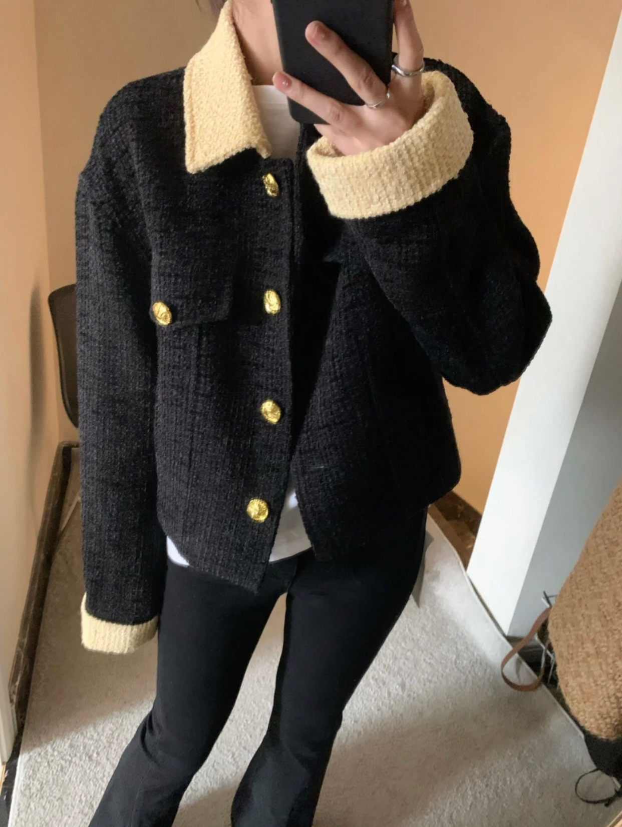 Color-blocked small fragrant style short coat for women  autumn and winter style new fashion high-end temperament tweed top