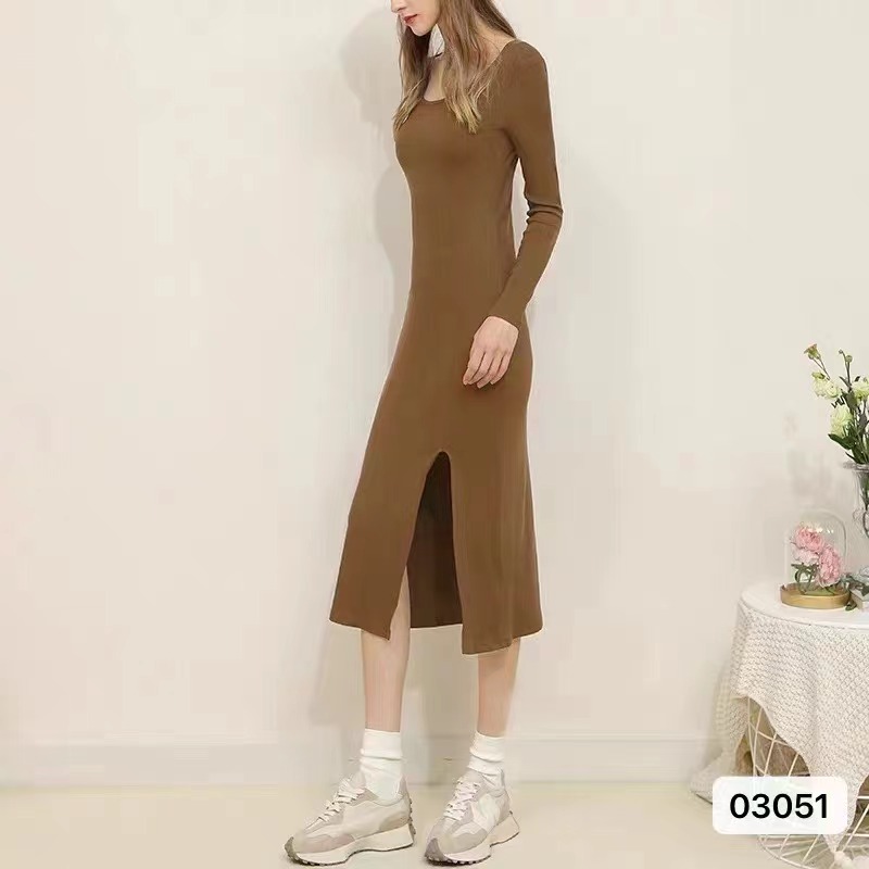灰色長袖連衣裙女裝秋季2023新款辣妹修身收腰顯瘦內搭針織長裙子