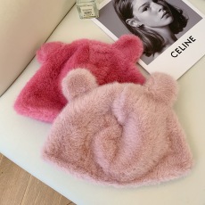 批发实拍甜美减龄小熊耳朵毛绒盆帽女2023秋冬新款水貂毛百搭护耳冷帽