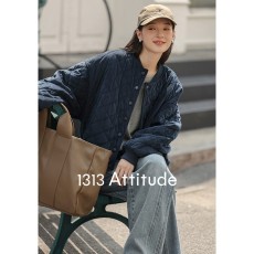 批发设计感信标蓝菱格棒球服女夹克短款显高保暖棉服外套