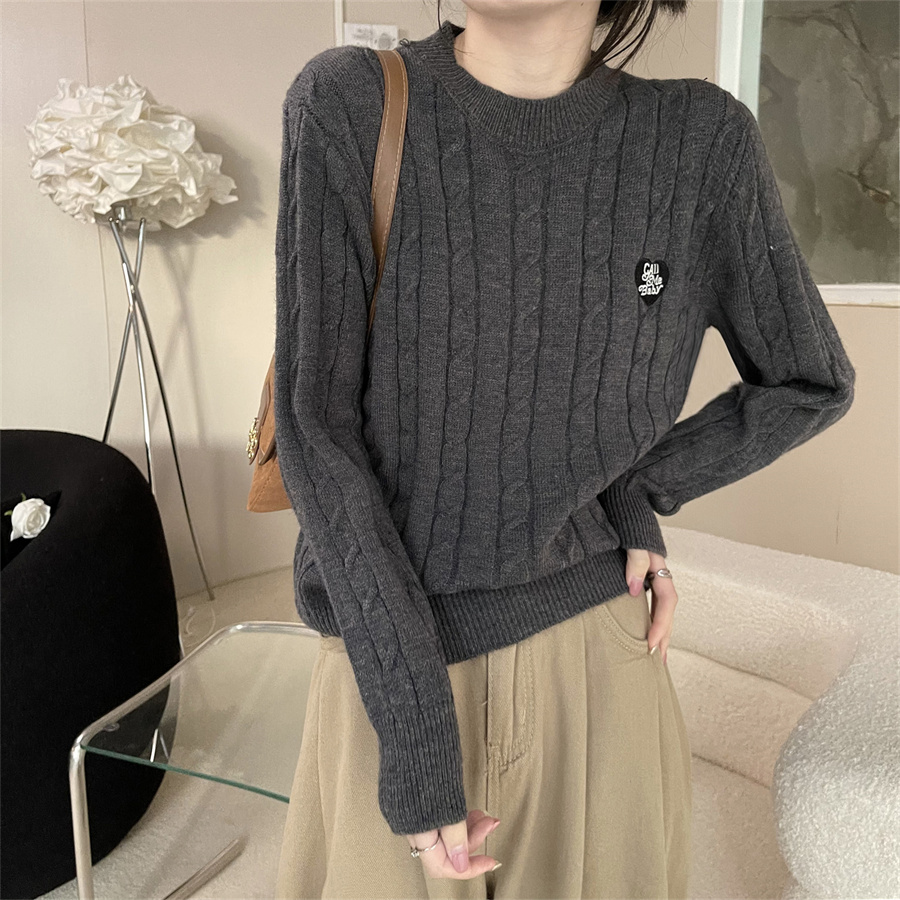 Real shot of pullover twist sweater for women in autumn and winter loose embroidered knitted jacket slimming versatile top