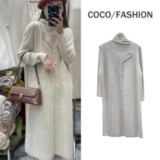 批发大码女装秋冬装高级感高领两件套针织连衣裙长袖宽松长袖毛衣套装