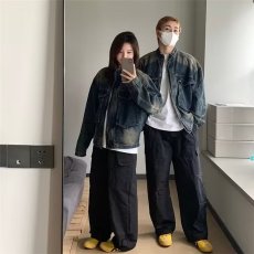 批发2023扎染牛仔外套男设计感秋冬宽松大码褂子潮牌痞帅炸街情侣夹克