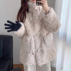 批发实价原版布料抖音质量2025冬季新款高级感加厚毛绒外套女
