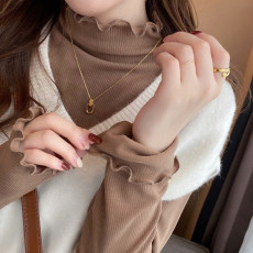 批发280克羊绒抓毛加绒半高领打底衫内搭秋冬2025新款木耳边上衣