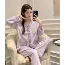 批发2023新款春秋冬睡衣女小香风法式海岛绒高级感花边薄绒家居服套装