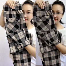 批发秋冬新款格子休闲裤<b class='q'>女</b>2025韩版宽松束脚<b class='q'>哈伦裤</b>百搭显瘦小脚马丁裤