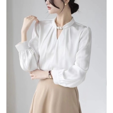 批发法式小众挂脖立领串珠衬衫<b class='q'>女</b>2026春新款套头缎面气质通勤职业上衣