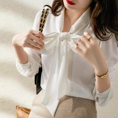 批发已出货  韩国chic蝴蝶结系带雪纺长袖衬衫女打底衫<b class='q'>职业</b>百搭飘带