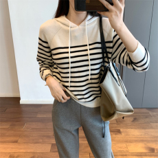 批发<b class='q'>哥</b>块团<b class='q'>弟</b>同款羊毛针织连帽羊毛衫毛衣女套头条纹宽松打底衫<b class='q'>针织衫</b>