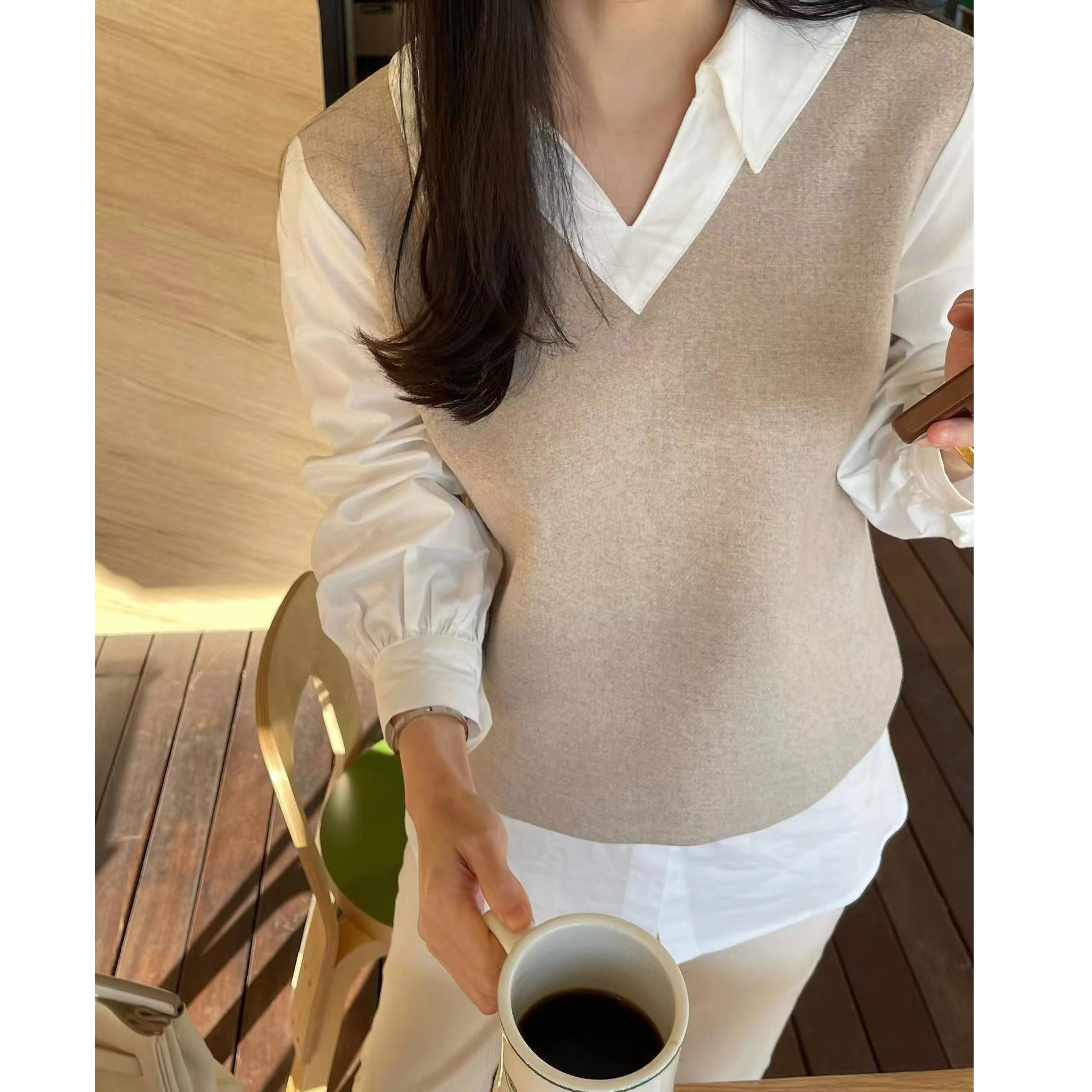도시 출퇴근 배색 긴팔 셔츠 루즈핏 셔츠 chic Chic 작은 대중 디자인 맨위
