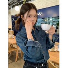 批发实拍实价~春季百搭宽松复古经典翻领打底牛仔衬衫女