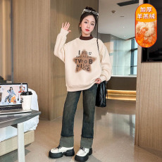 批发女童加绒卫衣2025新款女孩冬季<b class='q'>儿童</b>北极绒中大童秋冬款加厚上衣