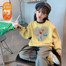 批发女童卫衣加绒秋冬款2025新款洋气<b class='q'>儿童</b>冬装加厚上衣小女孩套头长袖