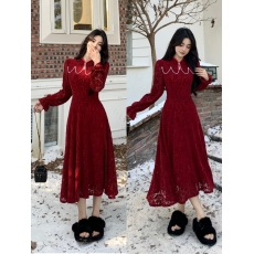 批发大码女装胖mm新中式连衣裙秋冬气质复古蕾丝拼接中长款内搭打底裙