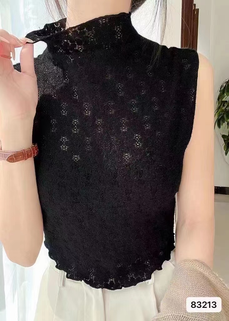 新款設計感洋氣半高領蕾絲花邊內搭背心