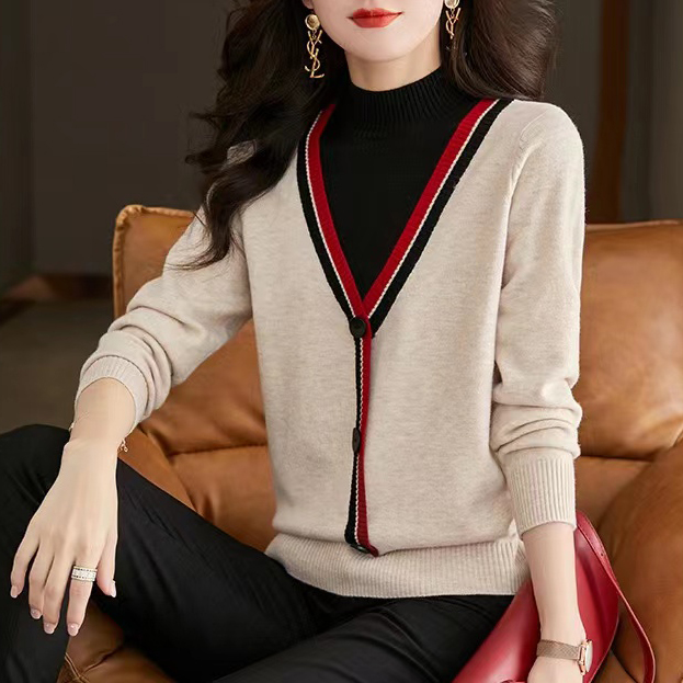 假兩件毛衣女加厚冬季新款2024外穿寬鬆打底針織內搭羊毛衫