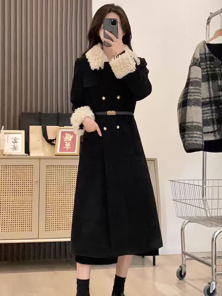 法式赫本風黑色小香風連衣裙女秋冬高級感超好看夾棉高端氣質長裙
