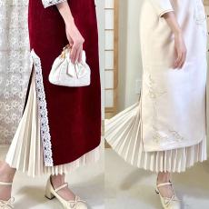 批发秋<b class='q'>冬</b>旗袍衬裙内搭半身百褶裙复古无痕纯色松紧百搭搭配打底裙