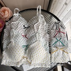 批发实拍实价<b class='q'>日系</b>性感白色波点聚拢无钢圈<b class='q'>文胸</b><b class='q'>套装</b>少女胸罩收副乳内衣