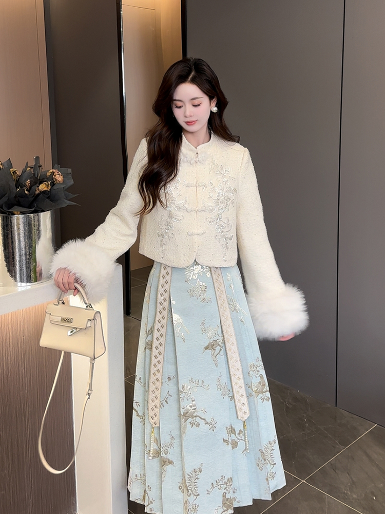 77很芒 千山暮雪 D3TZ6064A新中式羽絨服+馬面裙套裝秋冬兩件套