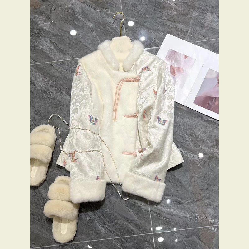 新中式國風白色立領羽絨棉服高級感超好看加絨加厚夾棉外套女冬季