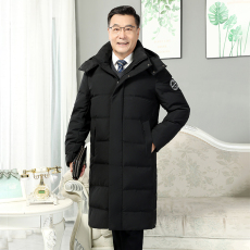批发新款时尚爸爸长款带帽羽绒服男冬装中老年爷爷保暖外套男羽绒风衣