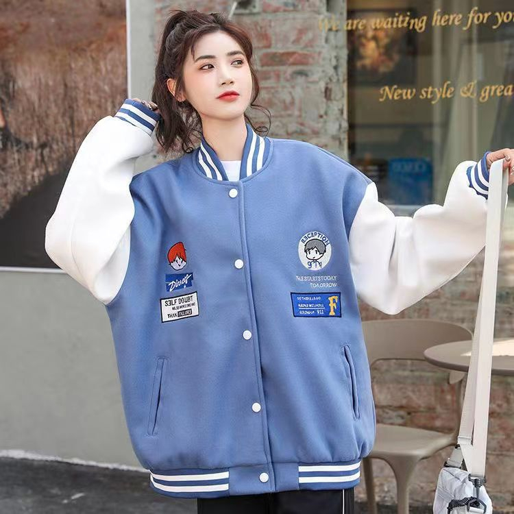  Korean Autumn New Retro Hong Kong Style Baseball Jacket Loose Large Size Embroidered Street Student Jacket Women