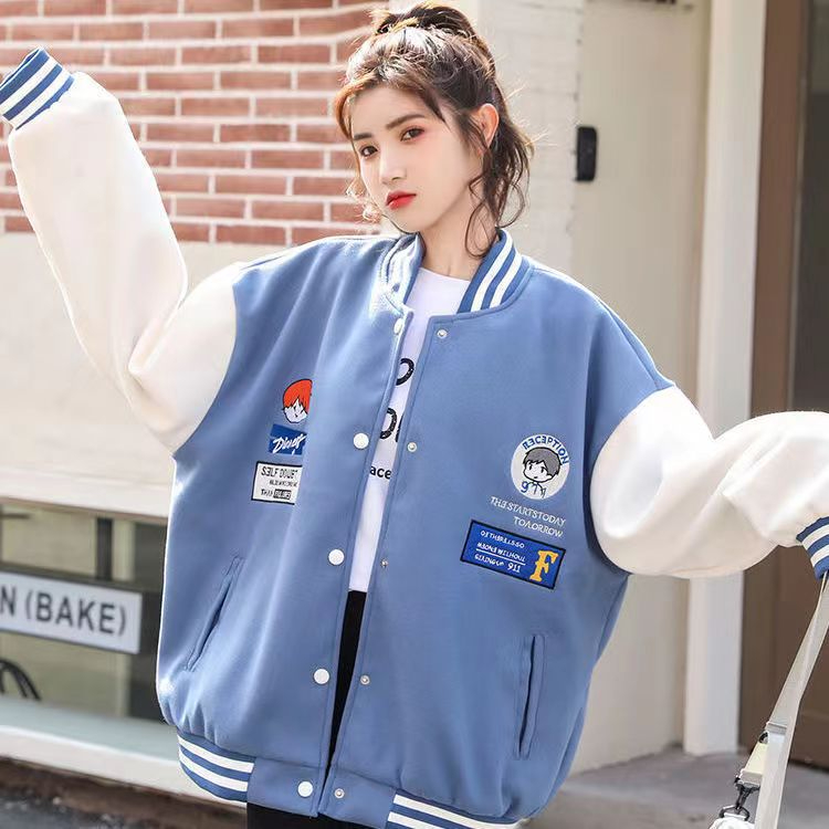  Korean Autumn New Retro Hong Kong Style Baseball Jacket Loose Large Size Embroidered Street Student Jacket Women