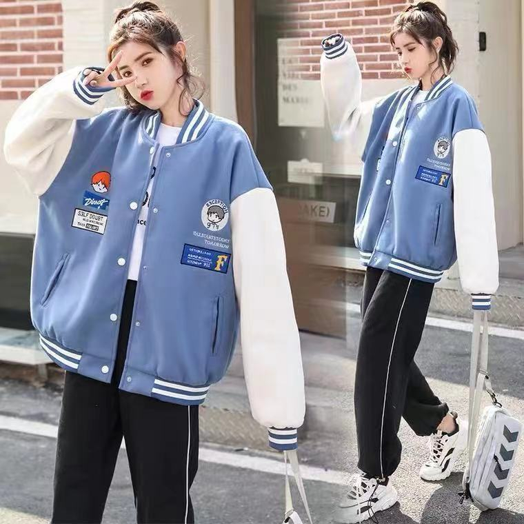  Korean Autumn New Retro Hong Kong Style Baseball Jacket Loose Large Size Embroidered Street Student Jacket Women