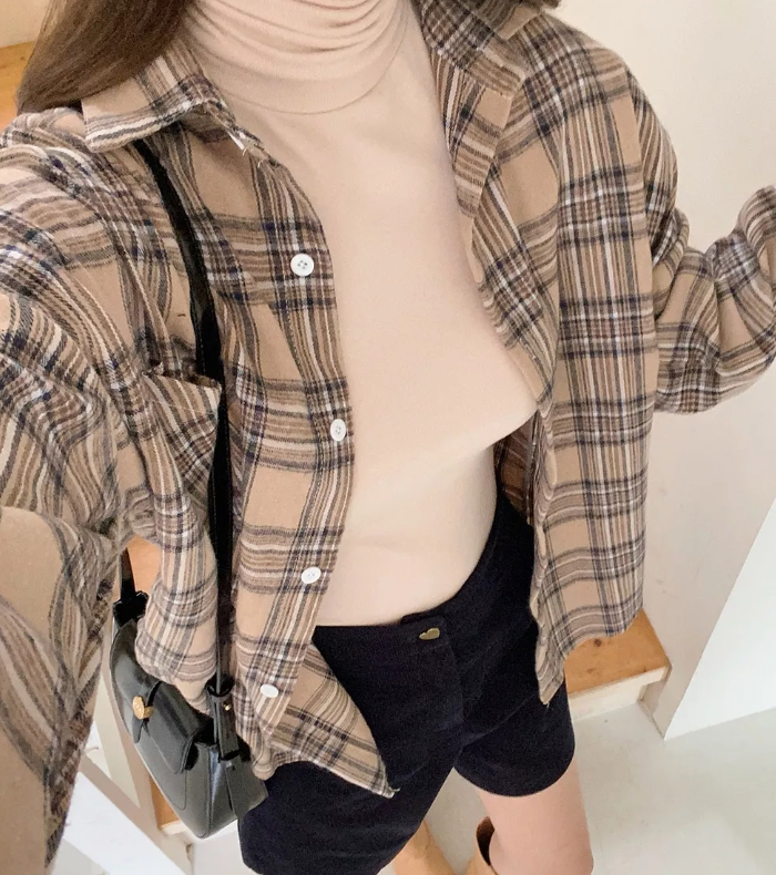 한국 스타일 봄 새로운 빅 사이즈 루즈핏 격자 무늬 셔츠 하라주쿠 스타일 캐주얼 다용도 자외선 차단 의류 셔츠 여성 코트