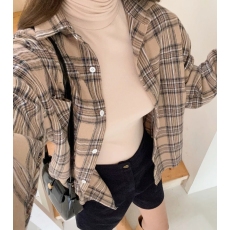 批发韩版秋季新款大码宽松<b class='q'>格子</b>衬衫原宿风休闲百搭防晒衣衬衣外套女