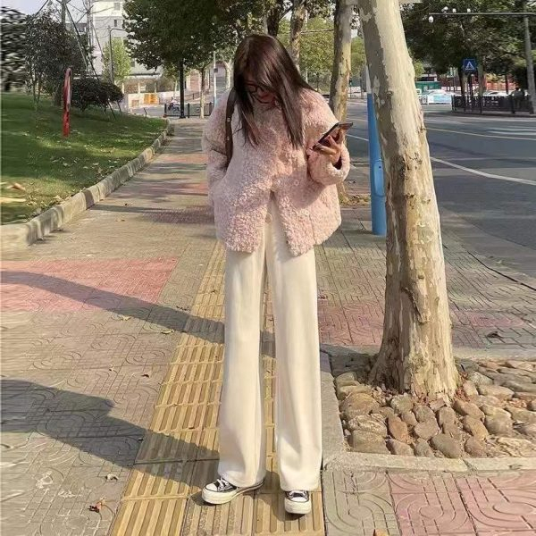闊腿褲女秋冬新款加厚外穿高腰垂墜感顯瘦直筒長褲