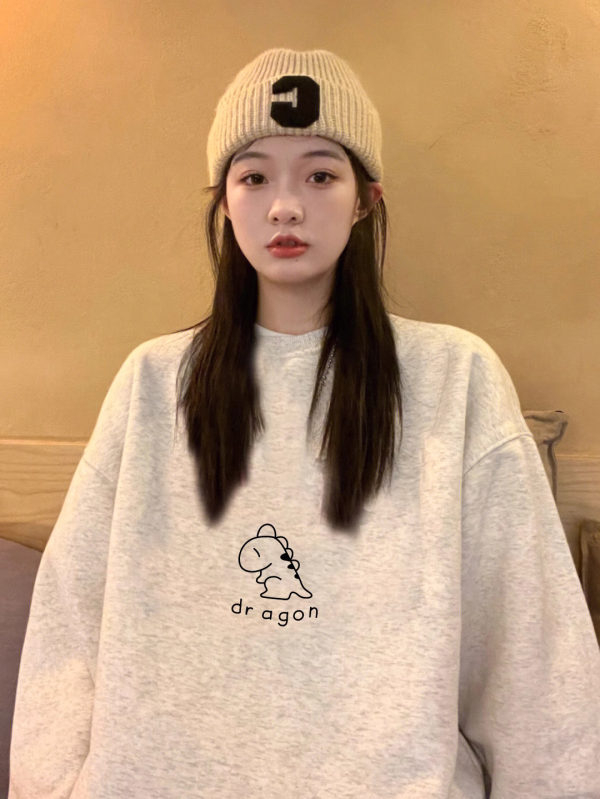 新款加絨加厚圓領印花衛衣女