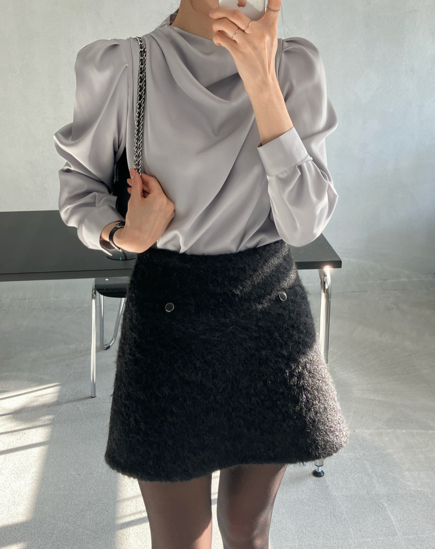 사이즈 업데이트 재고 있음 한국 chic 이른 가을 품격 새틴 흔들다 칼라 주름 긴팔 셔츠