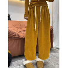 批发灯芯条绒直筒奶奶裤女秋冬加绒加厚弯刀裤高腰宽松显瘦阔腿九分裤