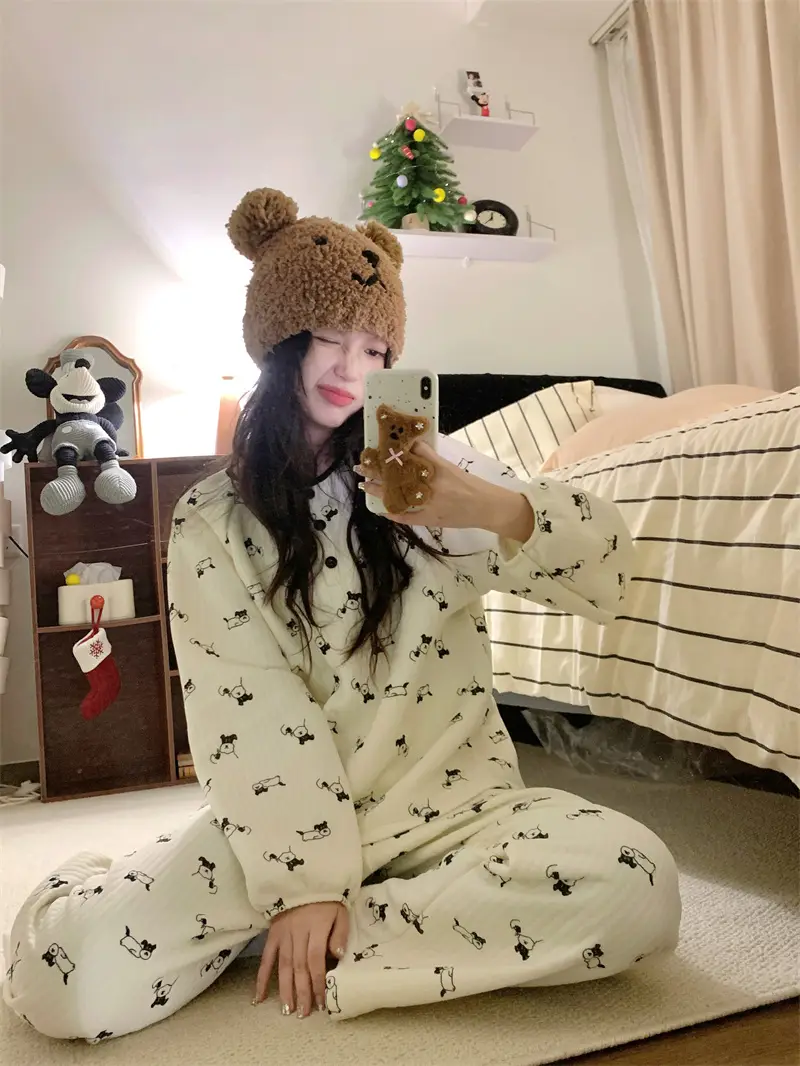 커피 강아지 프린트 홈웨어 세트 상세 이미지 2