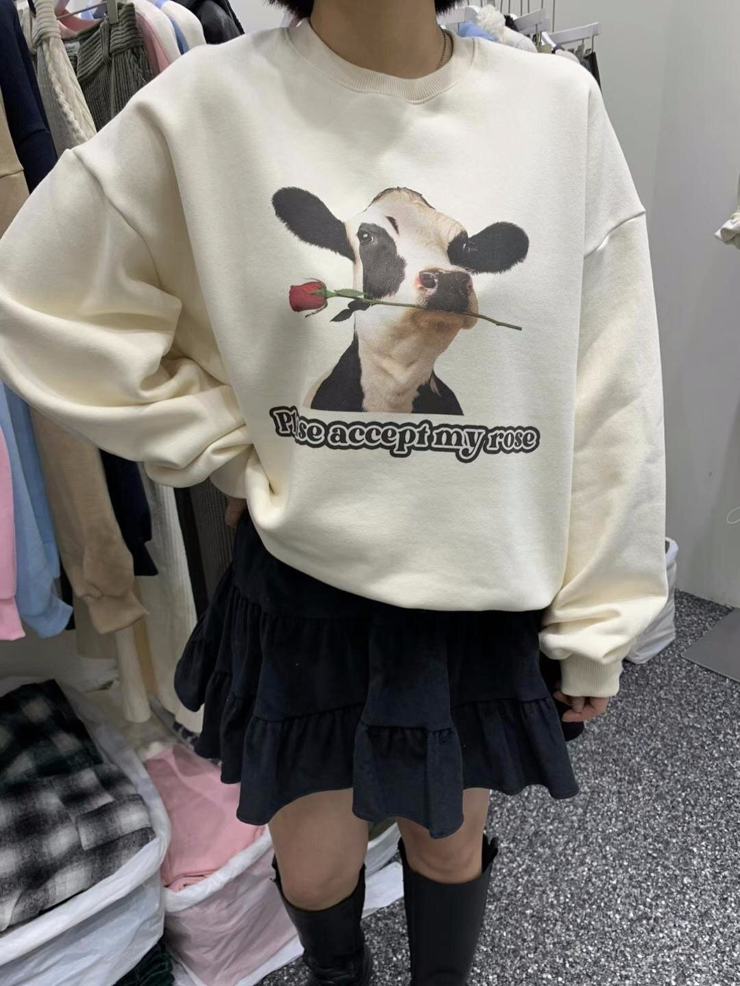 Official photo plus velvet 250g / David's round neck autumn and winter sweatshirt for women plus velvet