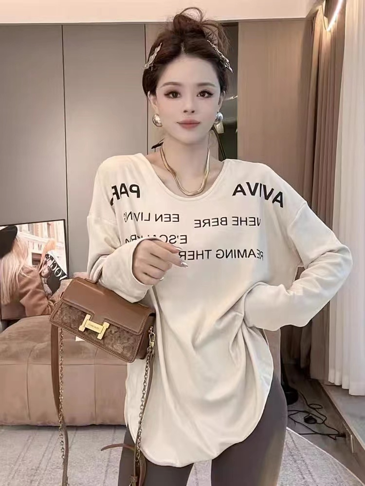 雙面德絨白色長袖正肩T恤女寬鬆顯瘦內搭打底衫上衣小個子外穿