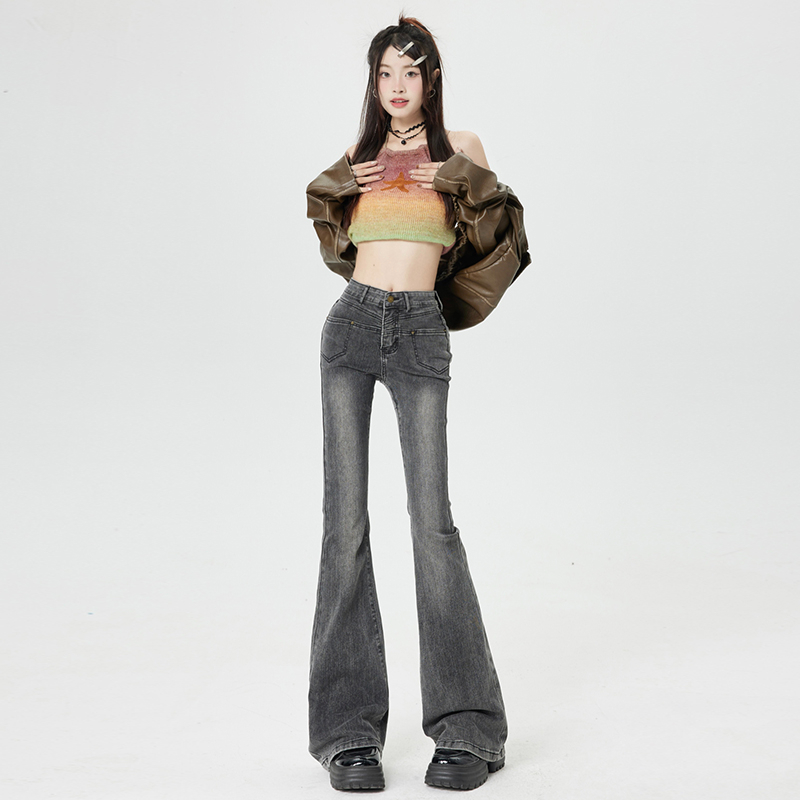 實拍2024早春微喇叭牛仔褲子女