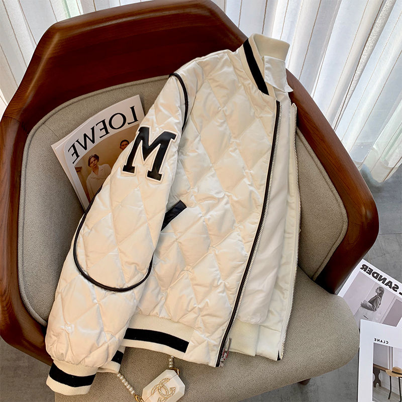 Zipper letter spring and autumn cotton jacket for small people, bread quilted baseball jacket, women's outer cardigan, thickened outer wear