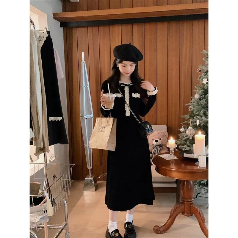 小奶蓋 滿天星河~精緻小香風細閃公主小黑裙名媛拼接長短款連衣裙