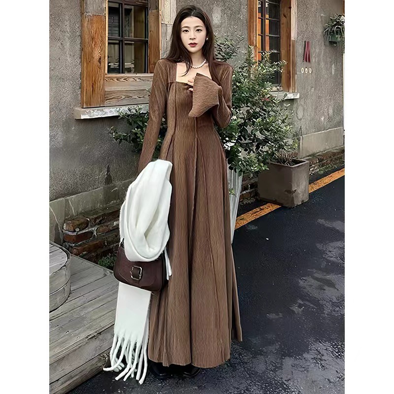 雯雯雯雯新款設計師款女裝連衣裙顯瘦長袖復古連衣裙