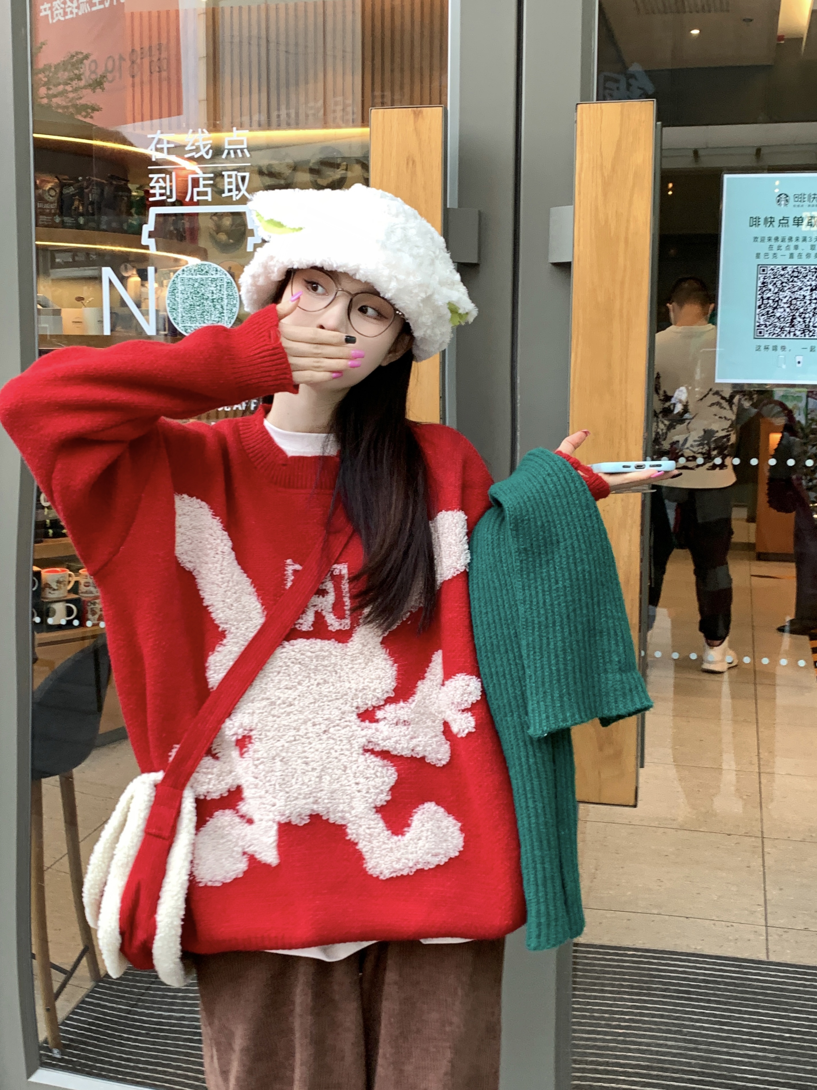 實拍 新年兔子毛衣女加厚寬鬆設計感外穿聖誕長袖針織上衣