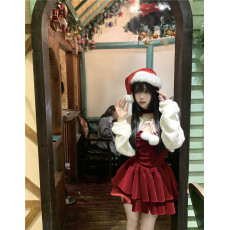 批发实拍 圣诞节穿搭红色<b class='q'>挂</b><b class='q'>脖</b>抹胸<b class='q'>连衣裙</b>少女感秋冬小礼裙