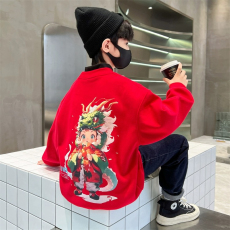 批发男童年服卫衣冬装2023新款红色加厚<b class='q'>儿童</b>本命年拜年元旦<b class='q'>表演</b>服潮牌