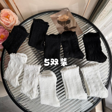 批发实拍实价秋冬季百搭袜子女中筒袜纯色堆堆袜长袜女袜纯棉5双装