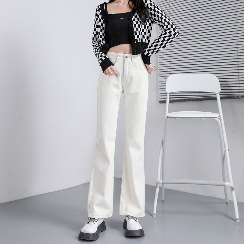 Actual shot of 2024 early spring high-waisted flared jeans for women, loose wide-legged, tall and slim floor-length mopping pants