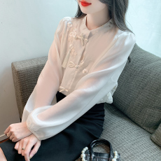 批发2026年秋款实拍◆◆◆◆新款刺绣灯笼袖系带甜美雪纺淑女衬衫