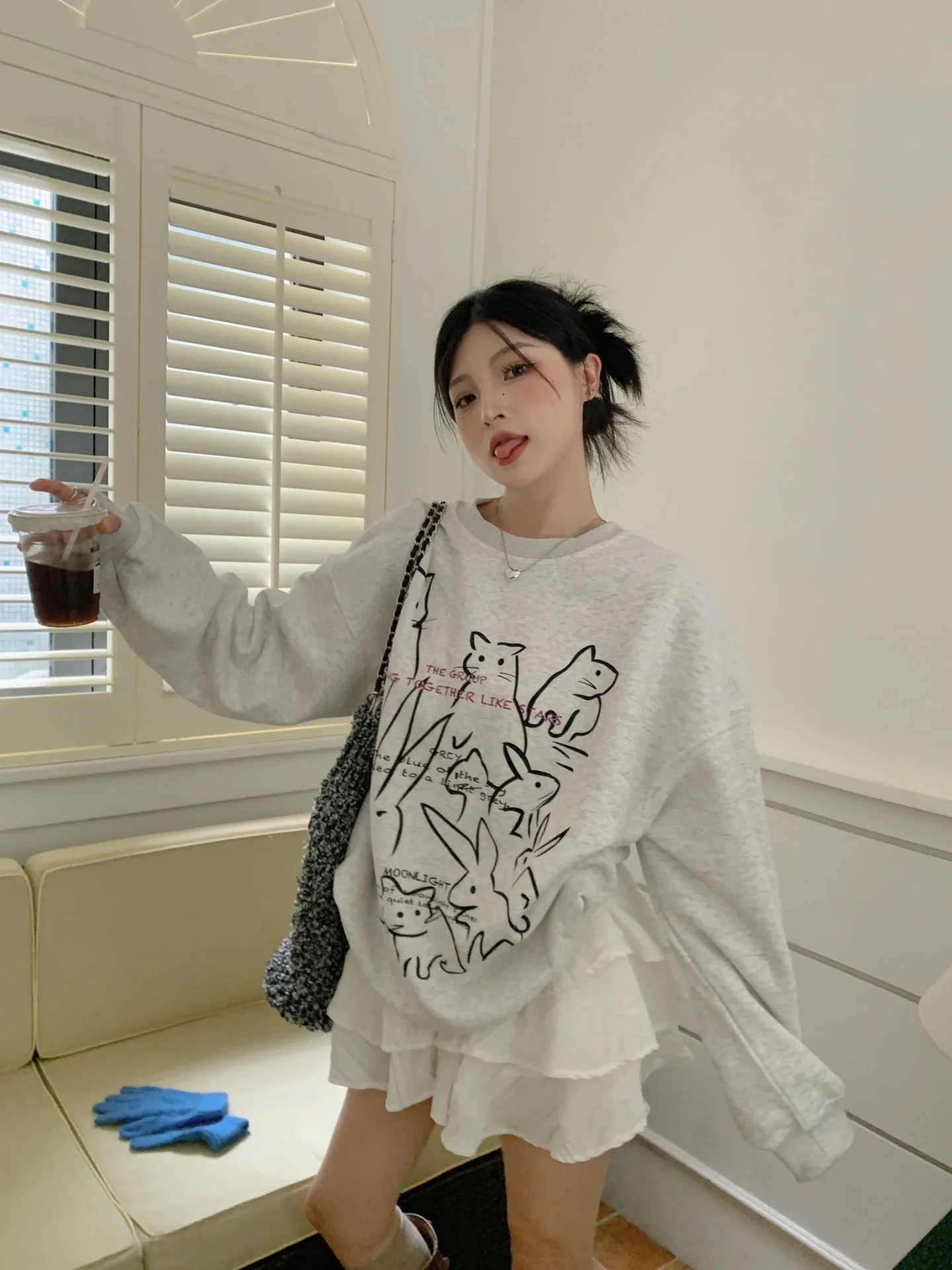 冬季韓版慵懶風可愛塗鴉印花衛衣寬鬆顯瘦上衣女潮